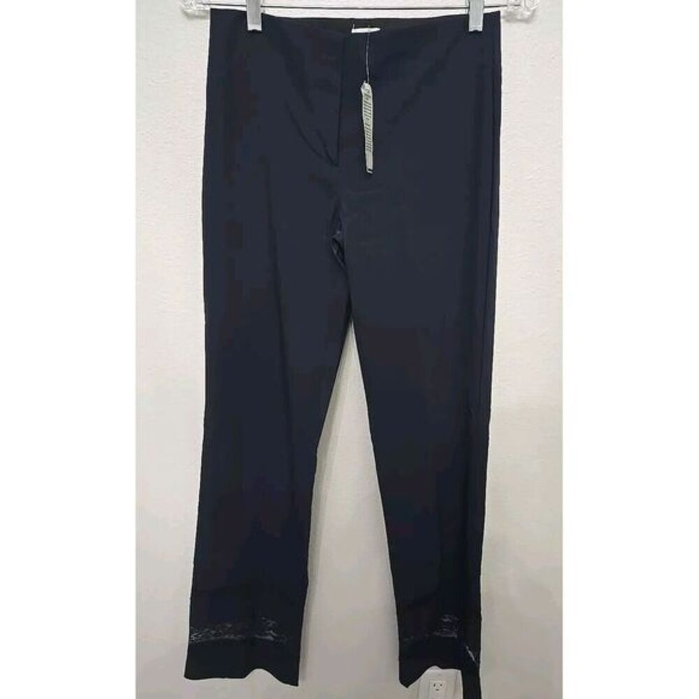 Cache Navy Blue Pants Flat Front Lace Window Trim Sz 2 Straight Legs Slacks NWT